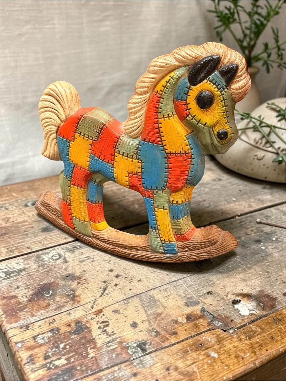 Colorful Patchwork Rocking Horse wall decor - Multicolor